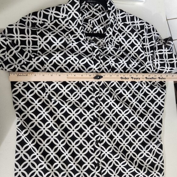 Notations Shirt Womens XL Geometric Short Sleeve Button Up Blouse Top - Picture 7 of 11